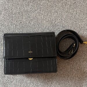 JW PEI Black Croc-Pattern Crossbody Bag